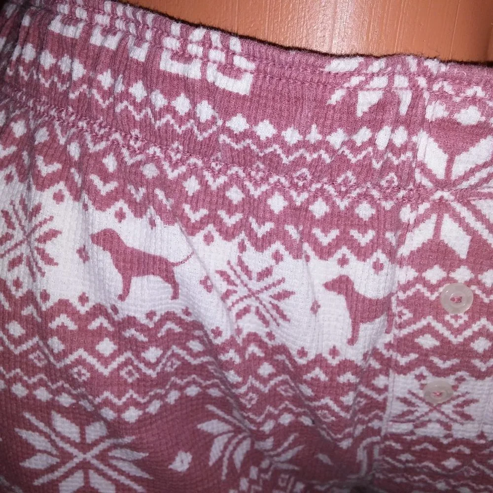 Victoria Secret PINK Pajama Shorts Sleepwear XS Pink White Fair Isle Banded Logo - Picture 3 of 6